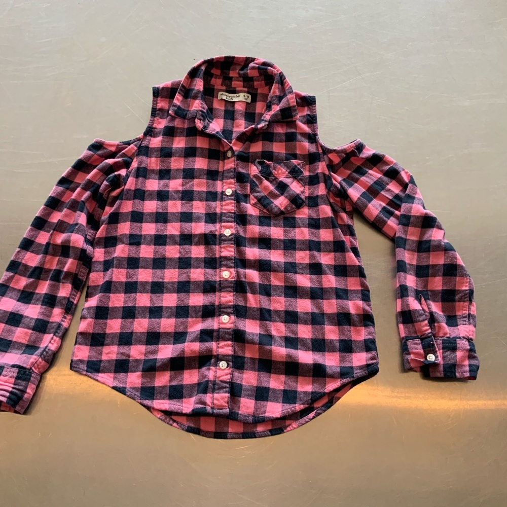 Flannel checked cold shoulder top